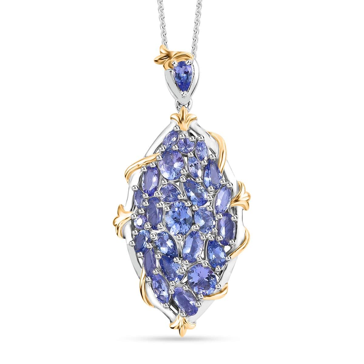 Tanzanite Elongated Pendant Necklace 20 Inches in 14K YG Over and Platinum Over Sterling Silver 4.65 ctw image number 0
