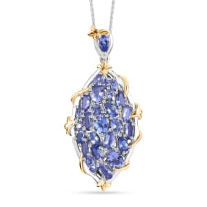 Tanzanite Elongated Pendant Necklace 20 Inches in 14K YG Over and Platinum Over Sterling Silver 4.65 ctw
