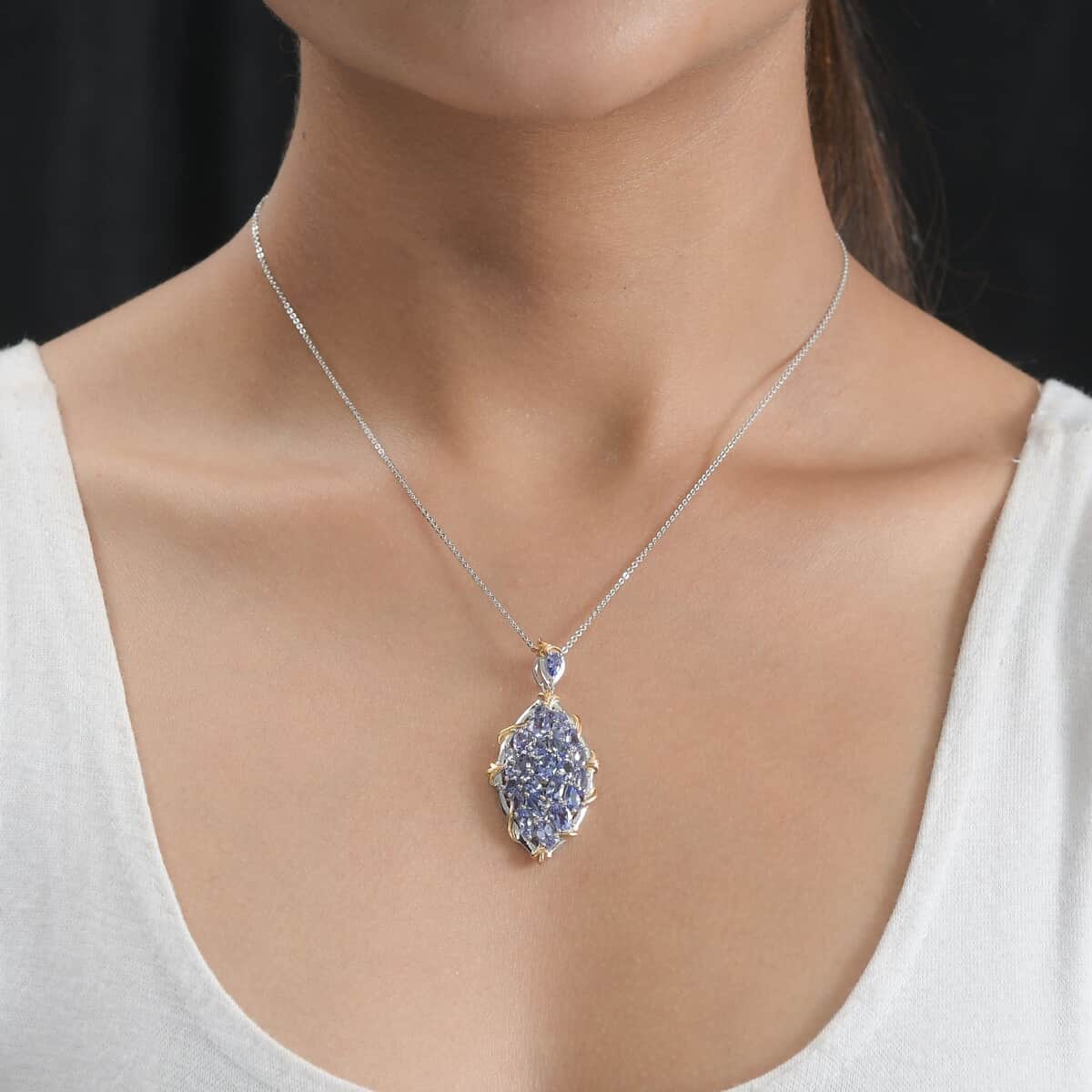 Tanzanite Elongated Pendant Necklace 20 Inches in 14K YG Over and Platinum Over Sterling Silver 4.65 ctw image number 2