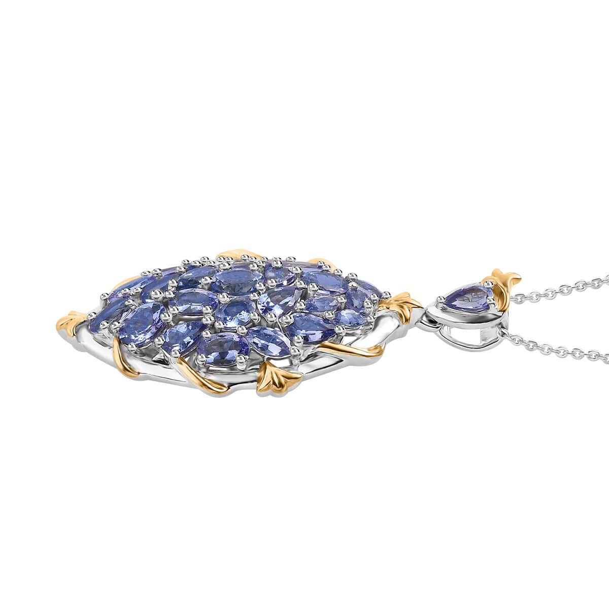 Tanzanite Elongated Pendant Necklace 20 Inches in 14K YG Over and Platinum Over Sterling Silver 4.65 ctw image number 3