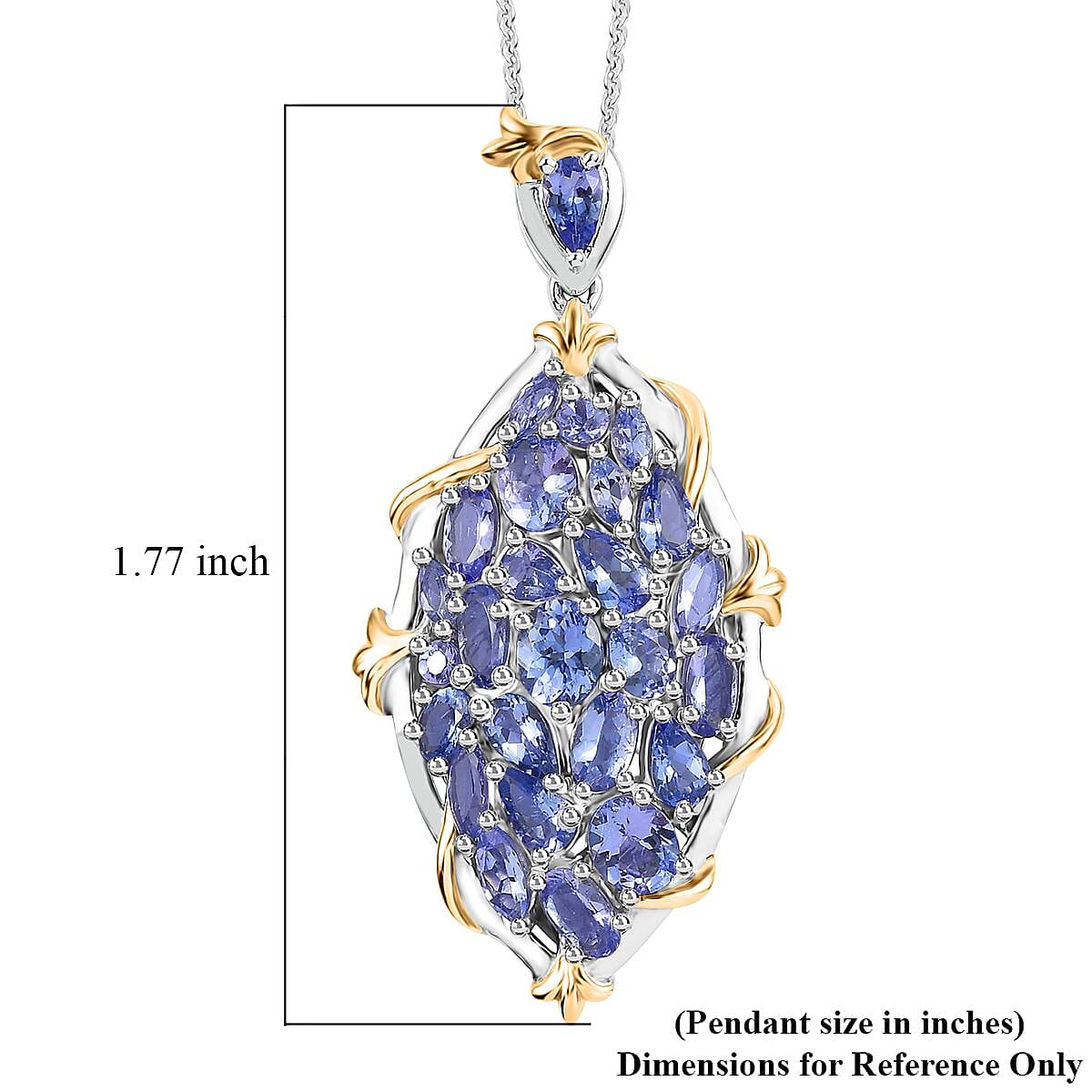 Tanzanite Elongated Pendant Necklace 20 Inches in 14K YG Over and Platinum Over Sterling Silver 4.65 ctw