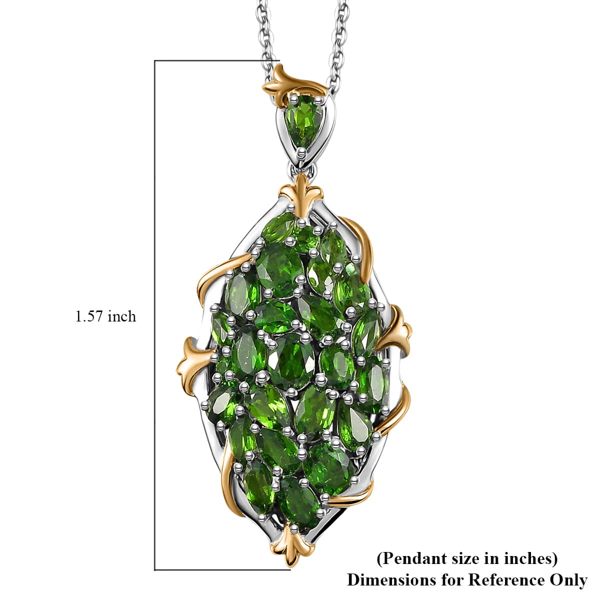 Chrome Diopside Elongated Pendant Necklace 20 Inches in Vermeil YG and Platinum Over Sterling Silver 5.10 ctw image number 6