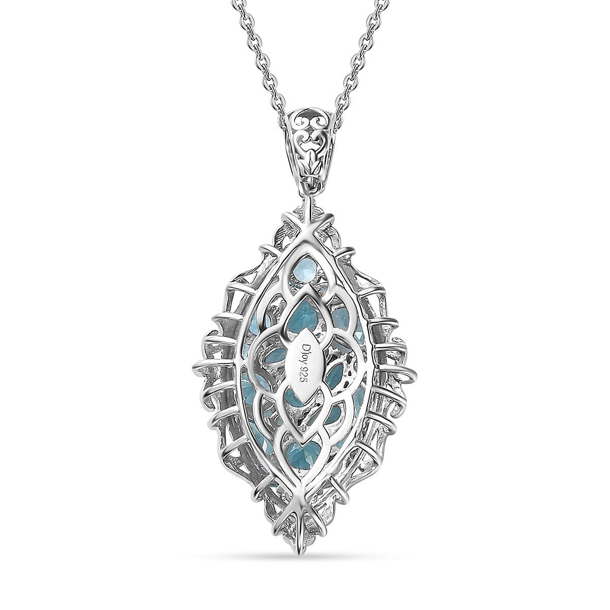 Madagascar Paraiba Apatite Pendant Necklace 20 Inches in Vermeil YG and Platinum Over Sterling Silver 5.10 ctw
