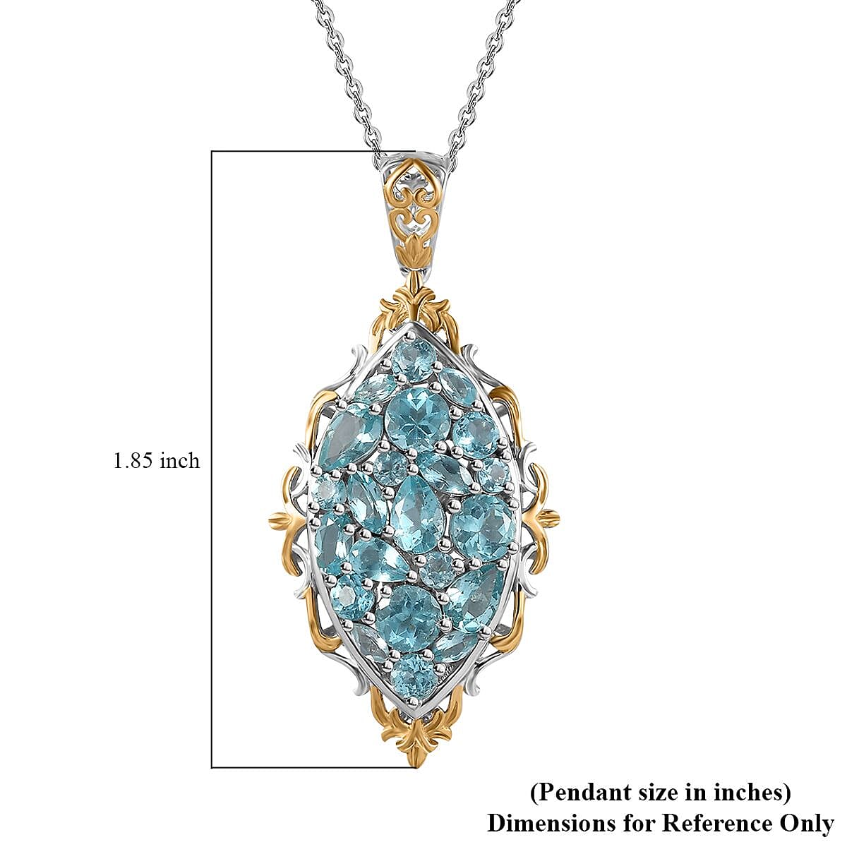 Madagascar Paraiba Apatite Pendant Necklace 20 Inches in Vermeil YG and Platinum Over Sterling Silver 5.10 ctw