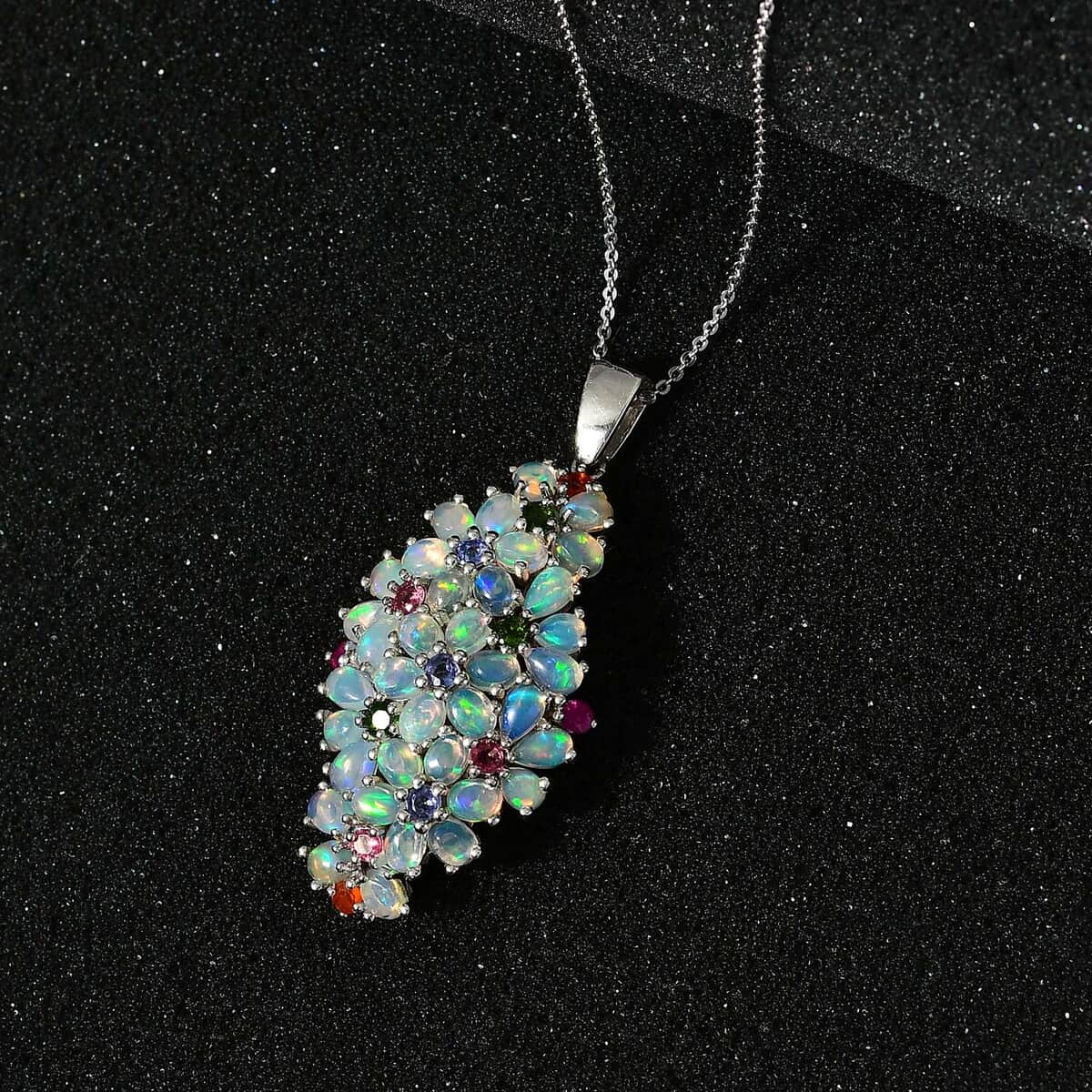 Premium Ethiopian Welo Opal and Multi Gemstone Pendant Necklace 20 Inches in Platinum Over Sterling Silver 5.20 ctw image number 2