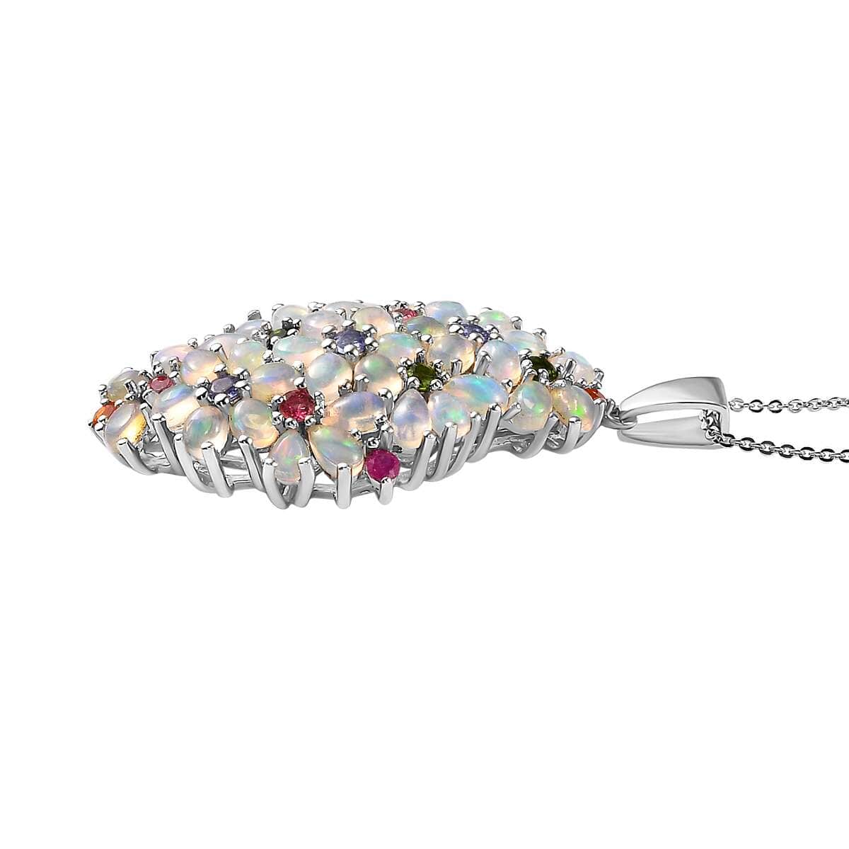 Premium Ethiopian Welo Opal and Multi Gemstone Pendant Necklace 20 Inches in Platinum Over Sterling Silver 5.20 ctw image number 4
