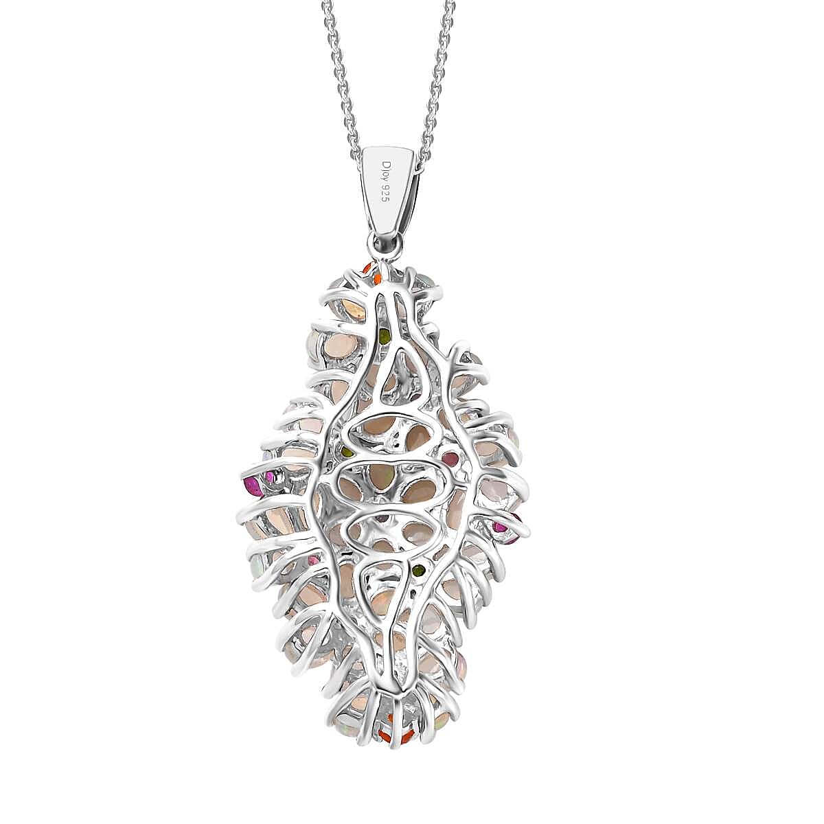 Premium Ethiopian Welo Opal and Multi Gemstone Pendant Necklace 20 Inches in Platinum Over Sterling Silver 5.20 ctw