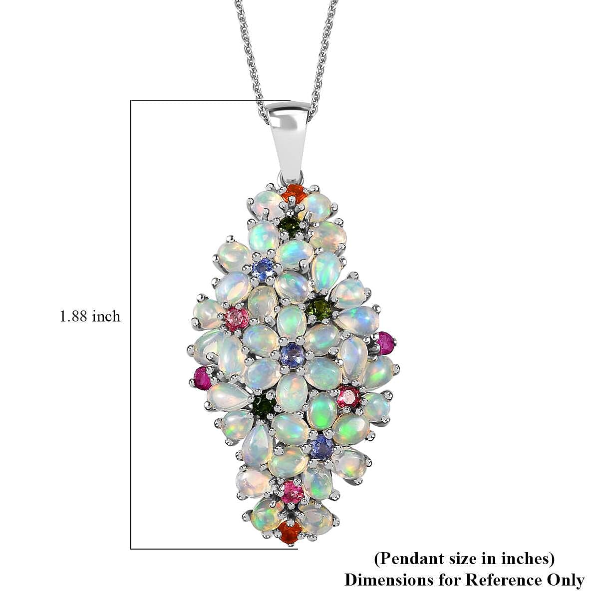 Premium Ethiopian Welo Opal and Multi Gemstone Pendant Necklace 20 Inches in Platinum Over Sterling Silver 5.20 ctw