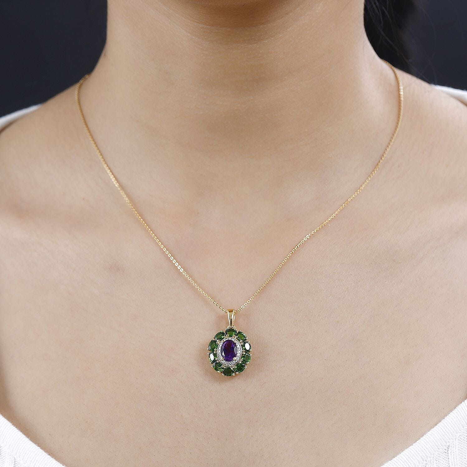 Moroccan Amethyst and Multi Gemstone 2.90 ctw Floral Pendant Necklace in Vermeil Yellow Gold Over Sterling Silver 20 Inches
