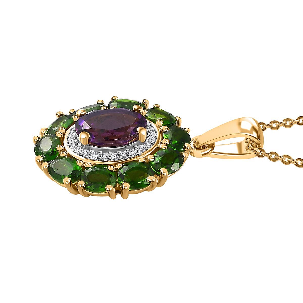 Moroccan Amethyst and Multi Gemstone 2.90 ctw Floral Pendant Necklace in Vermeil Yellow Gold Over Sterling Silver 20 Inches