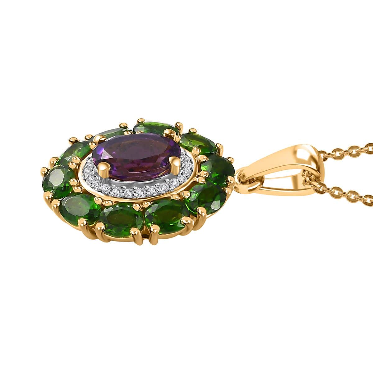 Moroccan Amethyst and Multi Gemstone Floral Pendant Necklace 20 Inches in Vermeil Yellow Gold Over Sterling Silver 2.90 ctw image number 3