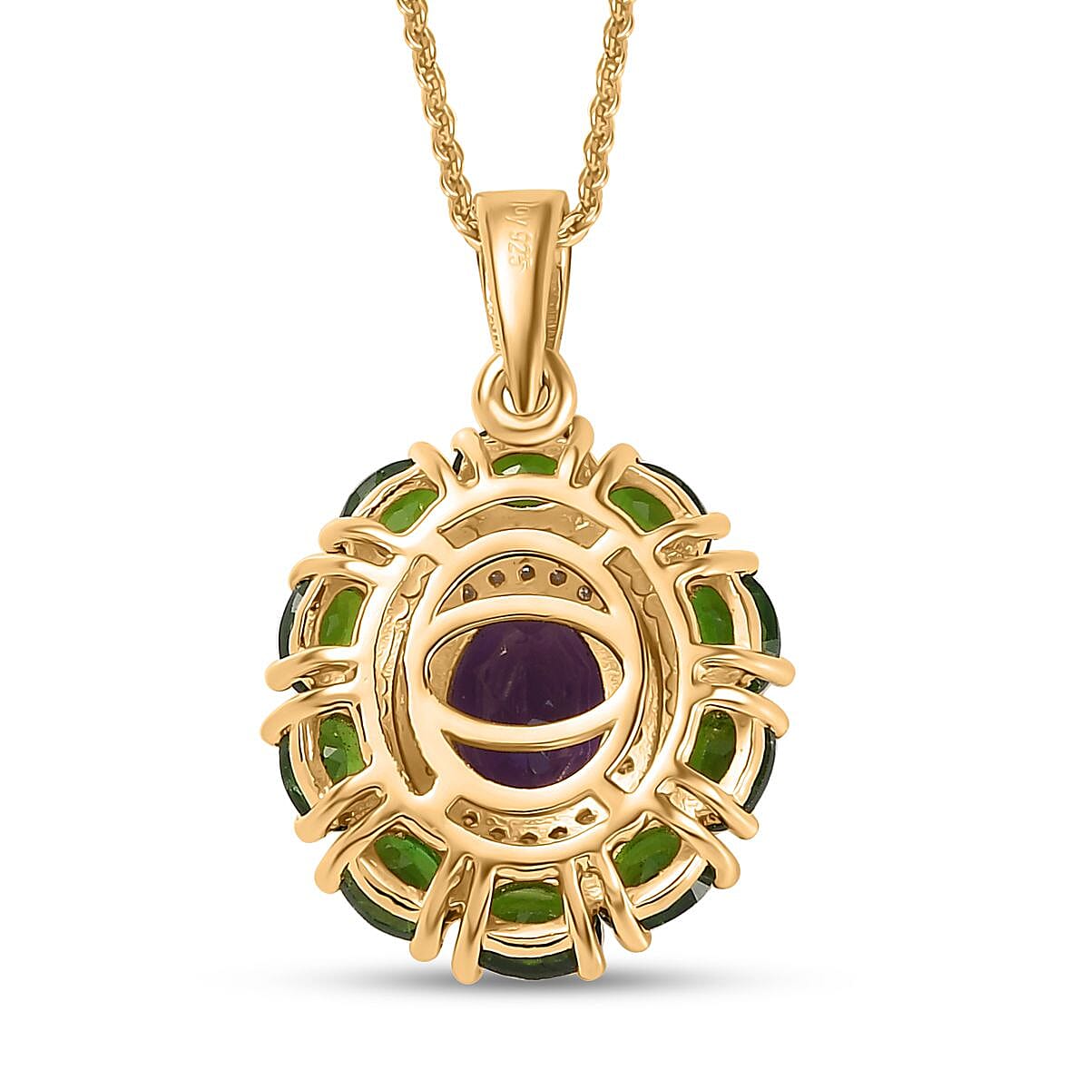Moroccan Amethyst and Multi Gemstone 2.90 ctw Floral Pendant Necklace in Vermeil Yellow Gold Over Sterling Silver 20 Inches