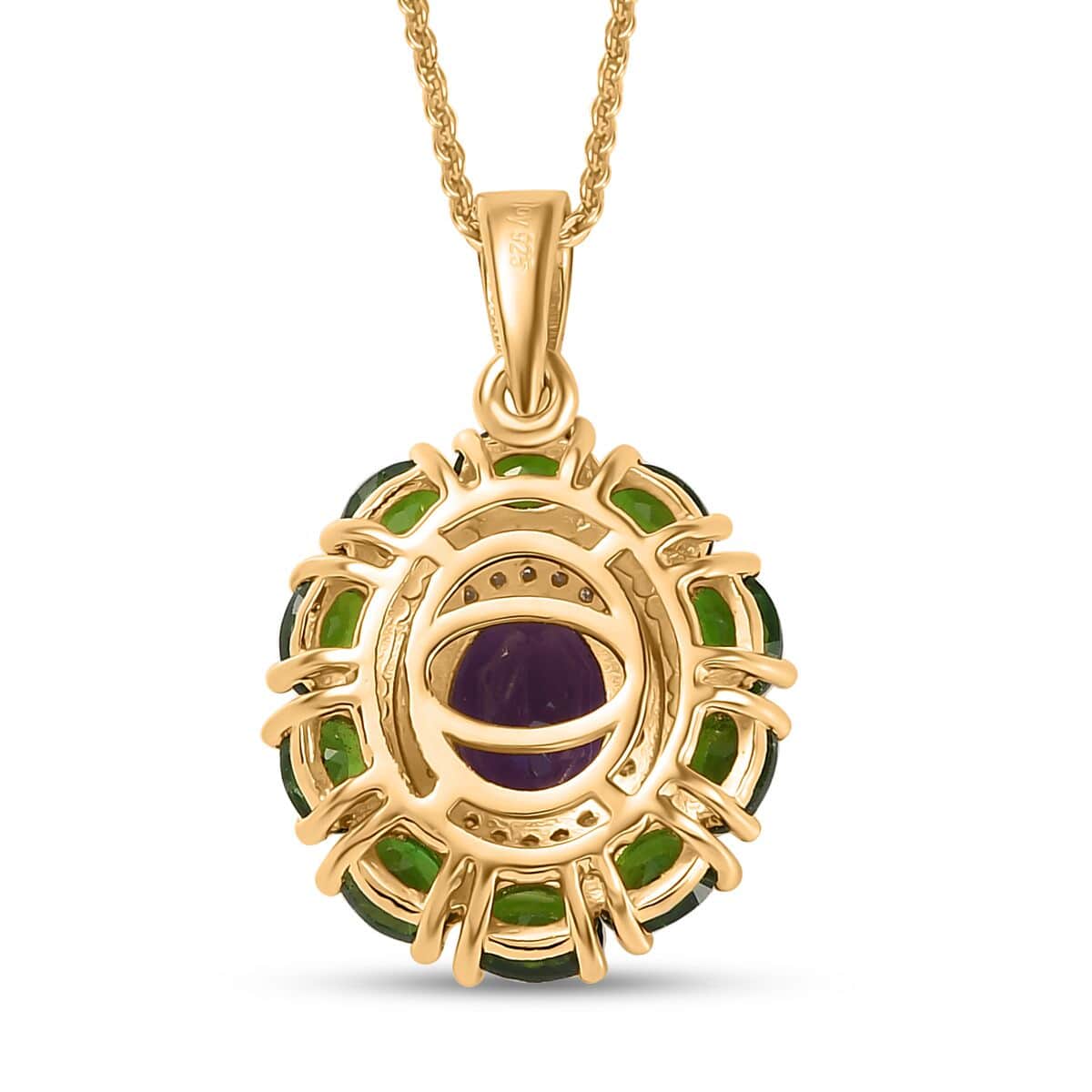 Moroccan Amethyst and Multi Gemstone Floral Pendant Necklace 20 Inches in Vermeil Yellow Gold Over Sterling Silver 2.90 ctw image number 4