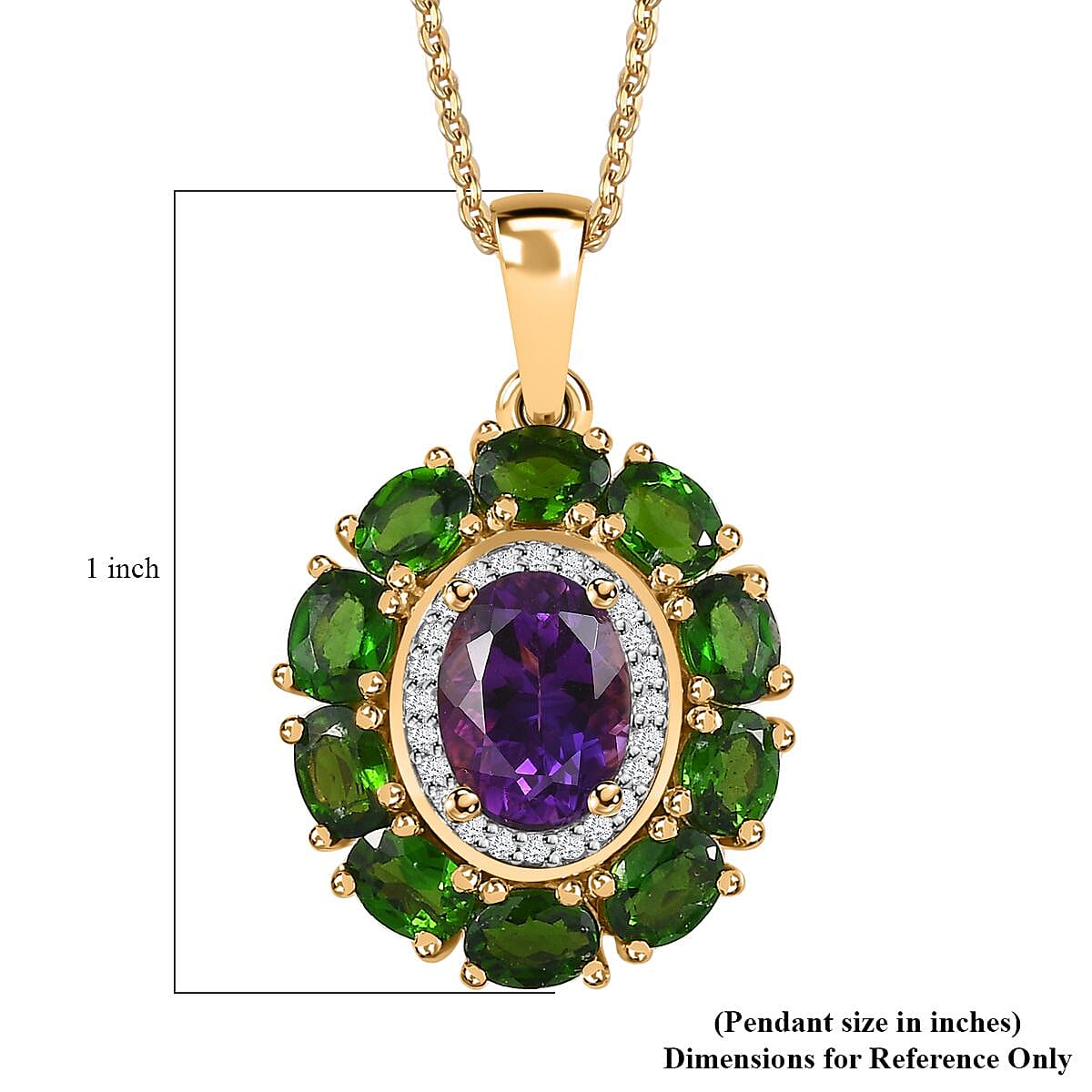 Moroccan Amethyst and Multi Gemstone 2.90 ctw Floral Pendant Necklace in Vermeil Yellow Gold Over Sterling Silver 20 Inches