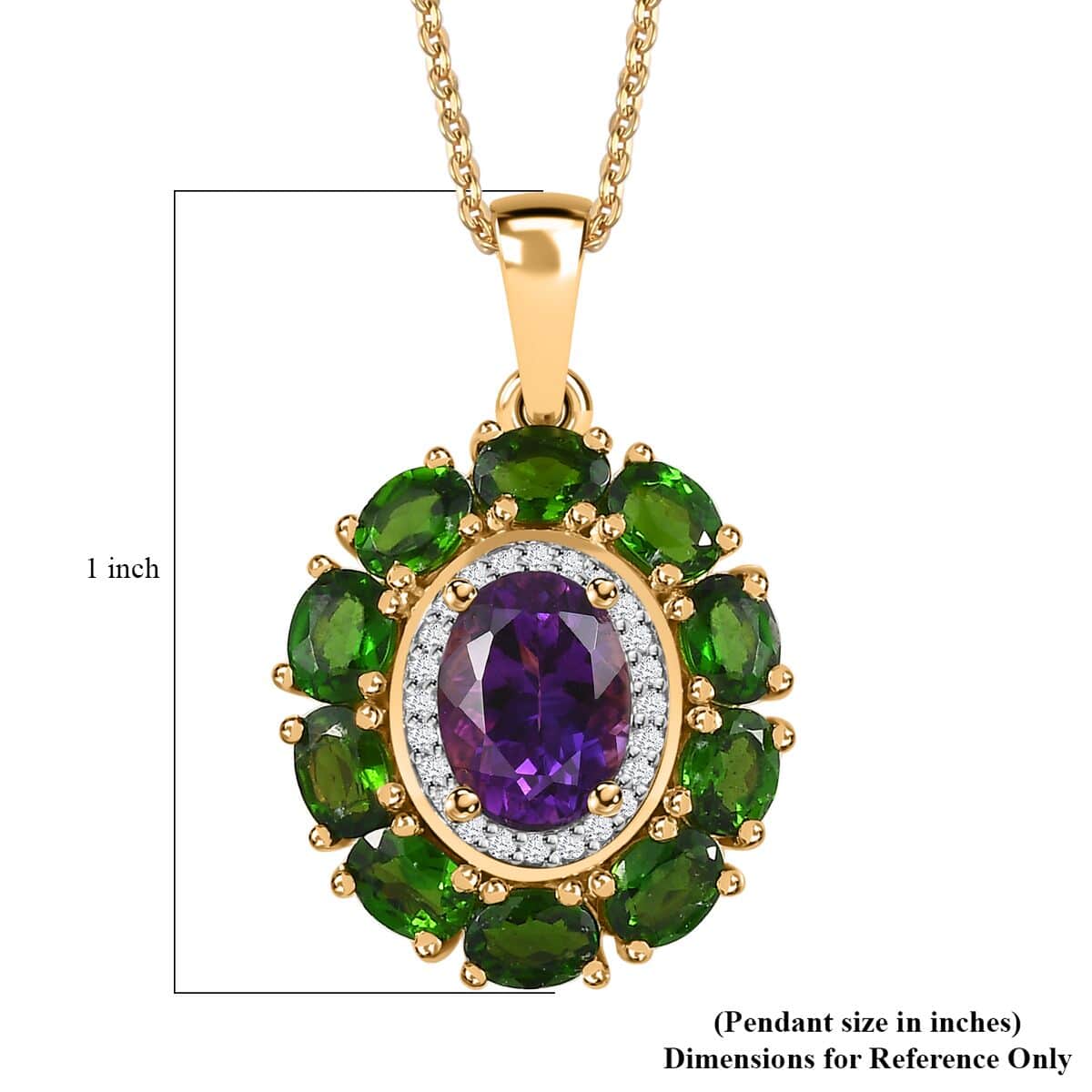 Moroccan Amethyst and Multi Gemstone Floral Pendant Necklace 20 Inches in Vermeil Yellow Gold Over Sterling Silver 2.90 ctw image number 6