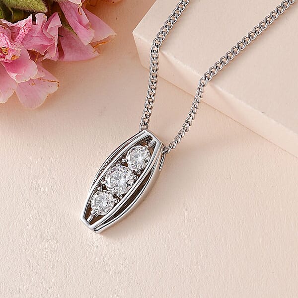 Moissanite Pendant 1.58 ctw Necklace in Platinum Over Sterling Silver 18 Inches