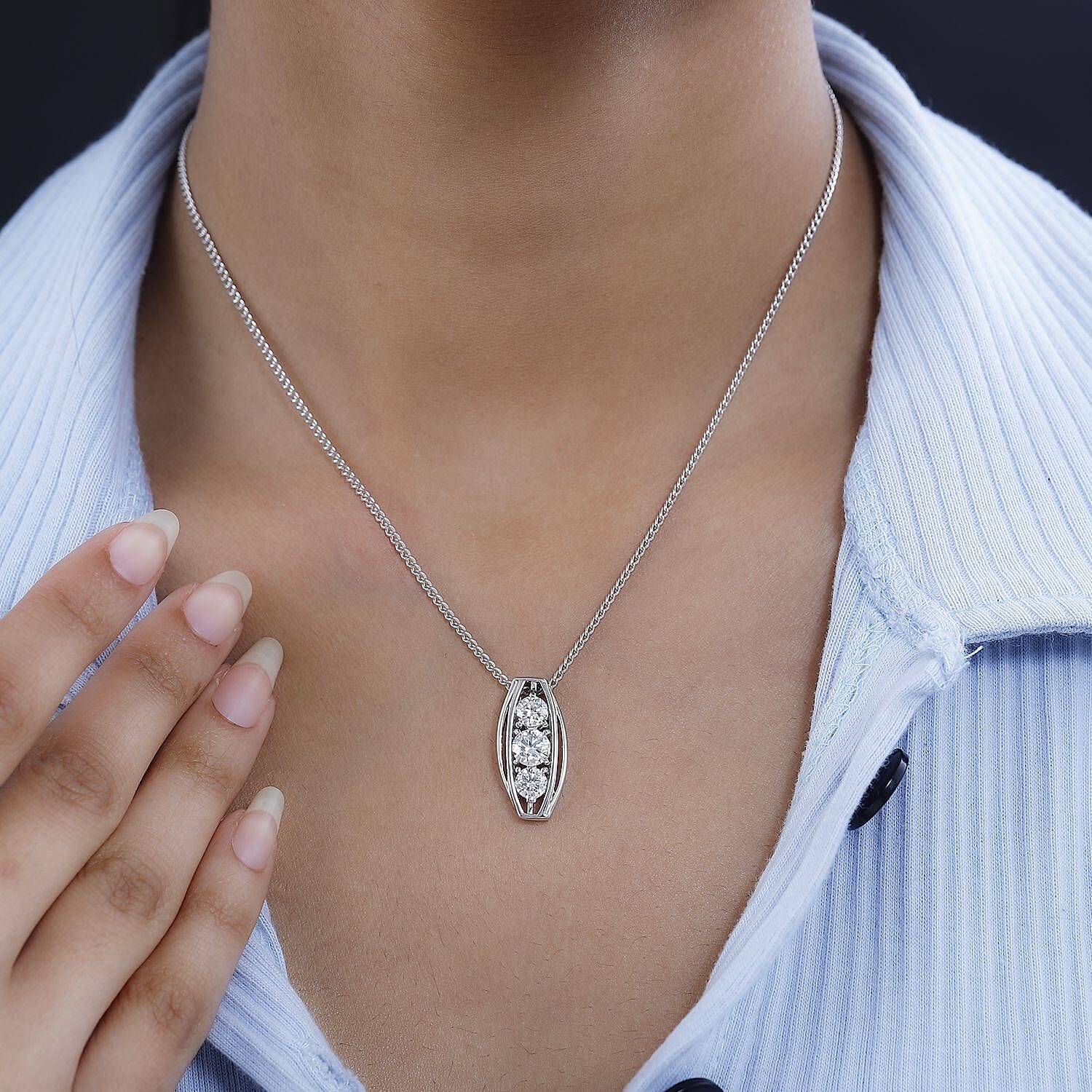 Moissanite Pendant 1.58 ctw Necklace in Platinum Over Sterling Silver 18 Inches