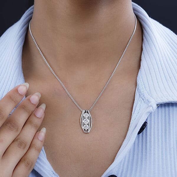 Moissanite Pendant 1.58 ctw Necklace in Platinum Over Sterling Silver 18 Inches