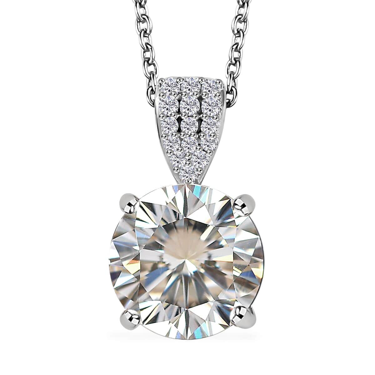 Strontium Titanate and Moissanite Pendant Necklace 20 Inches in Platinum Over Sterling Silver 5.90 ctw image number 0