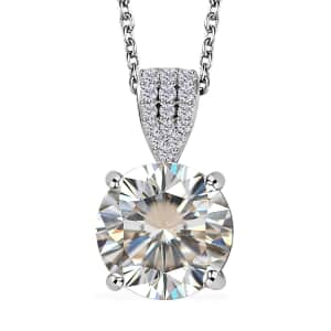 Strontium Titanate and Moissanite Pendant Necklace 20 Inches in Platinum Over Sterling Silver 5.90 ctw