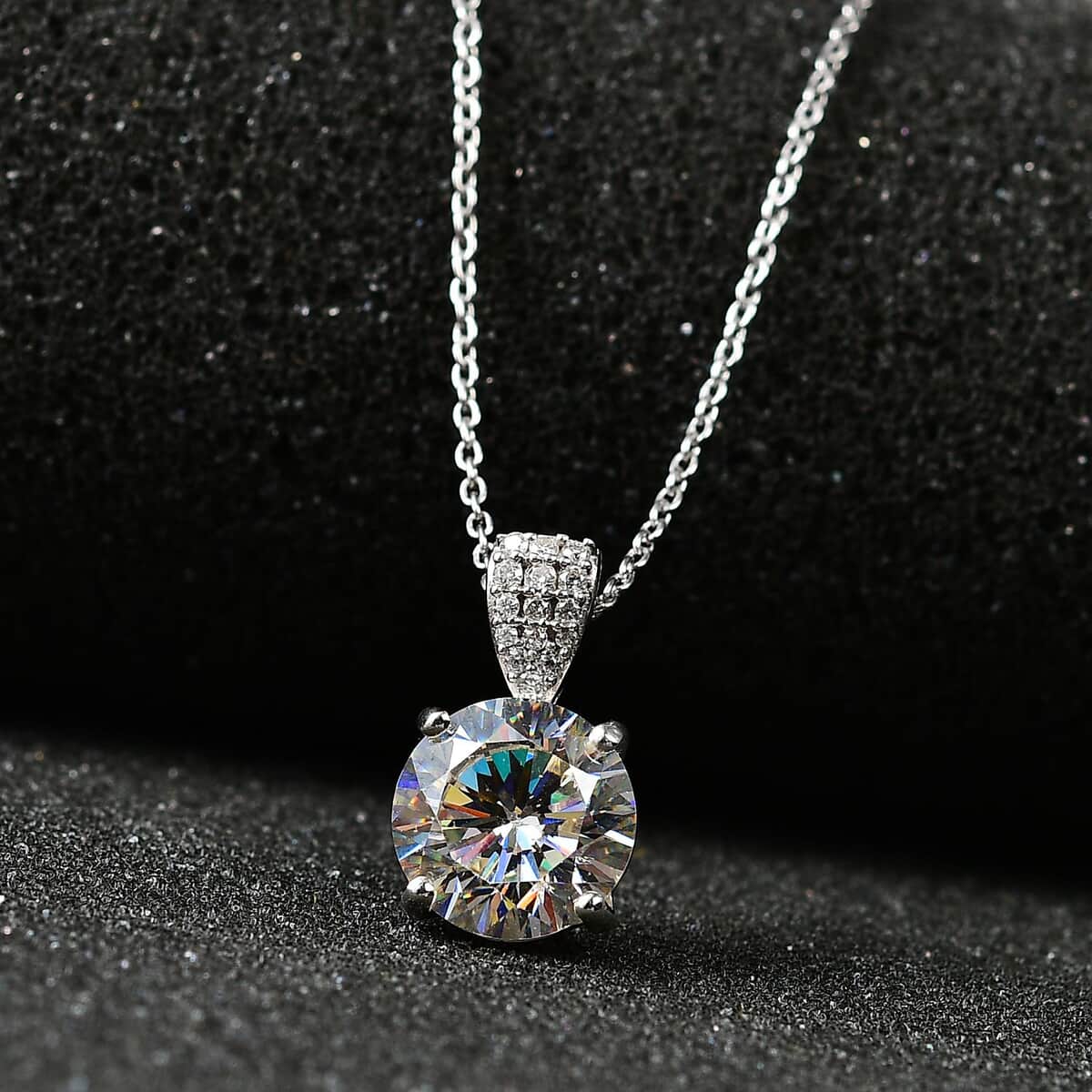 Strontium Titanate and Moissanite Pendant Necklace 20 Inches in Platinum Over Sterling Silver 5.90 ctw image number 1