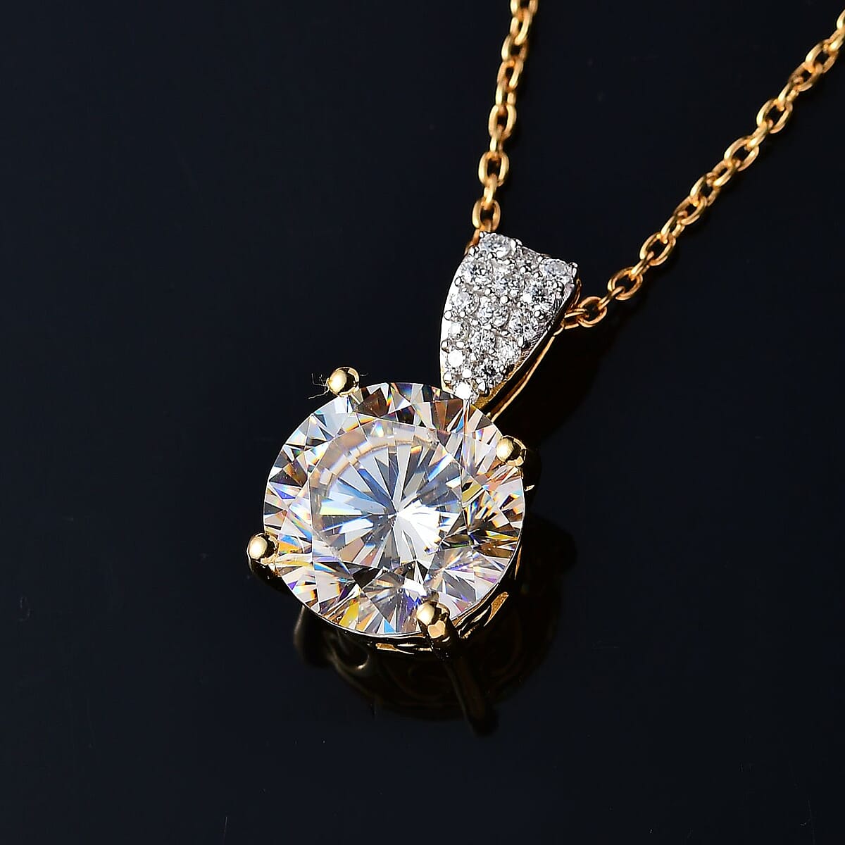 Strontium Titanate and Moissanite Pendant Necklace 20 Inches in Vermeil Yellow Gold Over Sterling Silver 5.90 ctw image number 2