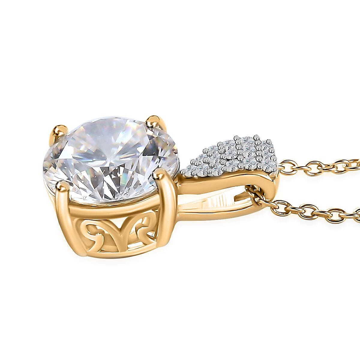 Strontium Titanate and Moissanite Pendant Necklace 20 Inches in Vermeil Yellow Gold Over Sterling Silver 5.90 ctw image number 4