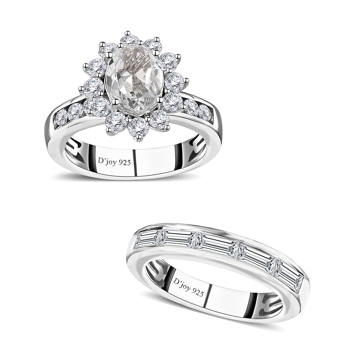 White Topaz Set of 2 Bridal Ring in Platinum Over Sterling Silver (Size 8.0) 4.75 ctw