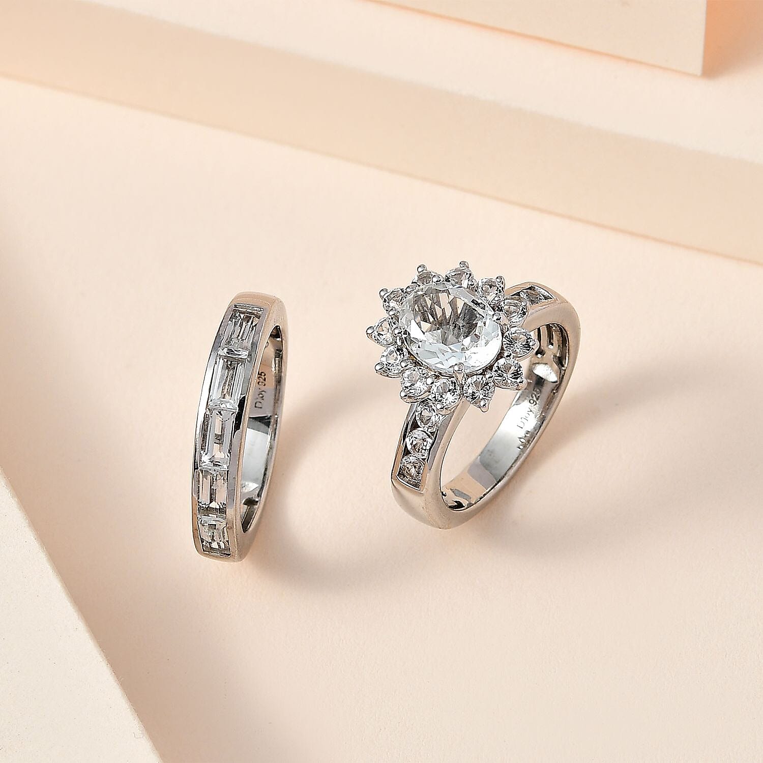 White Topaz Set of 2 Bridal Ring in Platinum Over Sterling Silver (Size 8.0) 4.75 ctw