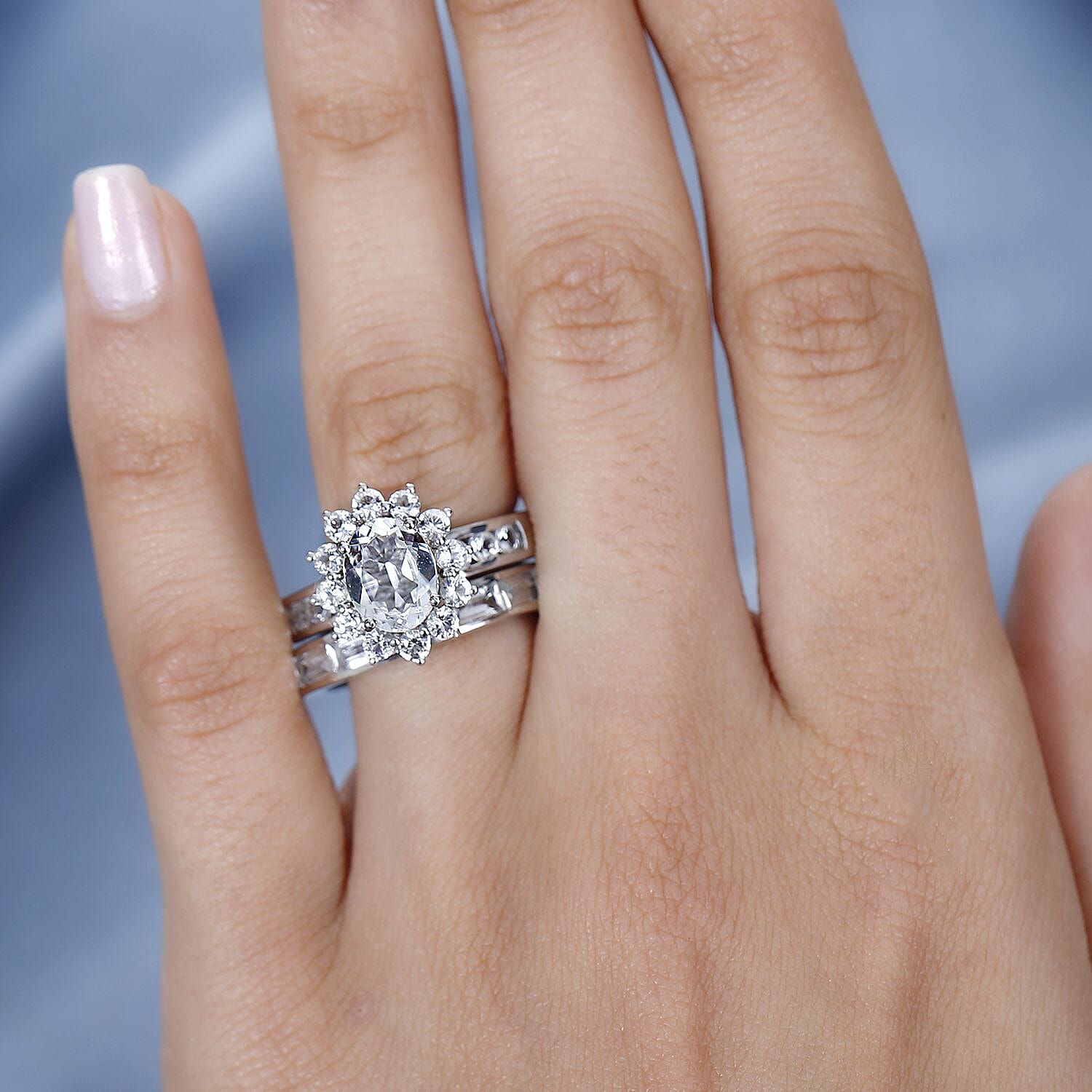 White Topaz Set of 2 Bridal Ring in Platinum Over Sterling Silver (Size 8.0) 4.75 ctw