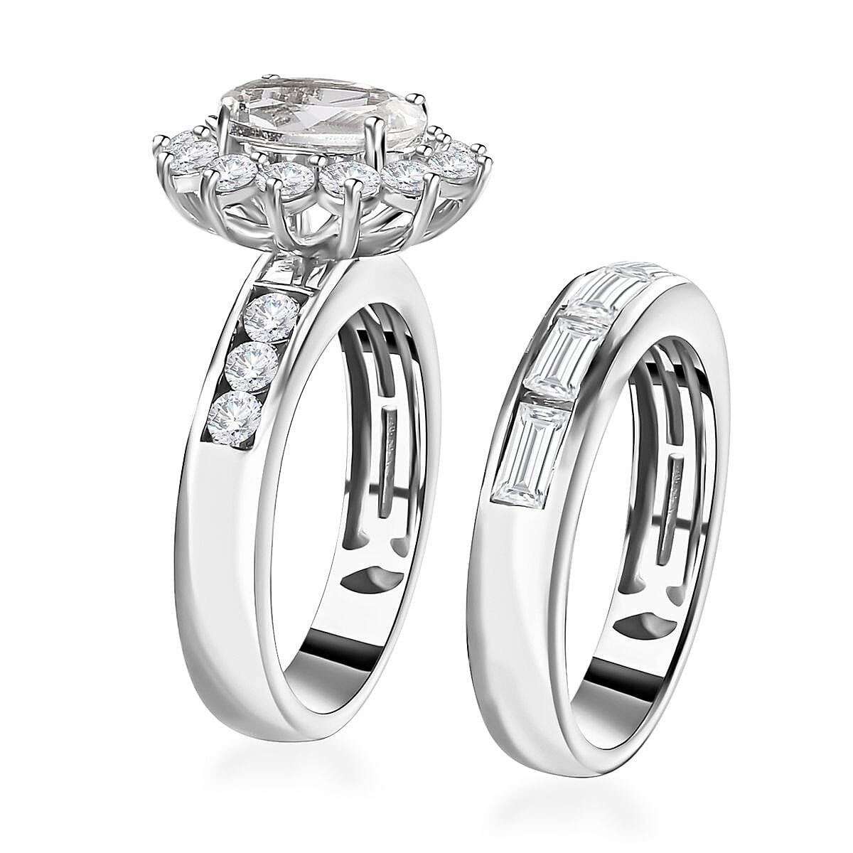 White Topaz Set of 2 Bridal Ring in Platinum Over Sterling Silver (Size 8.0) 4.75 ctw