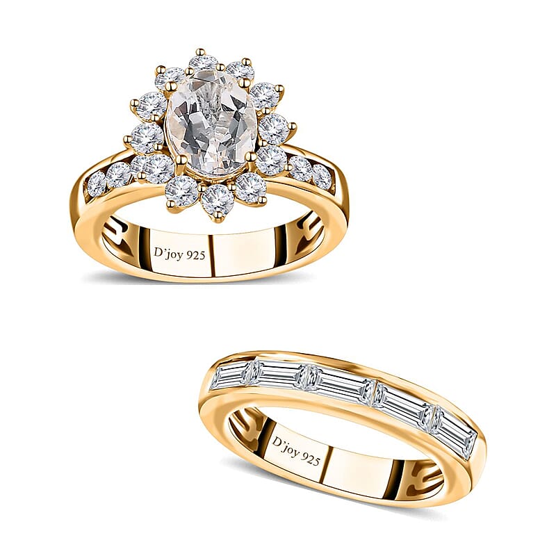 White Topaz Set of 2 Bridal Ring in Vermeil Yellow Gold Over Sterling Silver (Size 5.0) 4.75 ctw