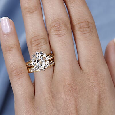 White Topaz Set of 2 Bridal Ring in Vermeil Yellow Gold Over Sterling Silver (Size 5.0) 4.75 ctw