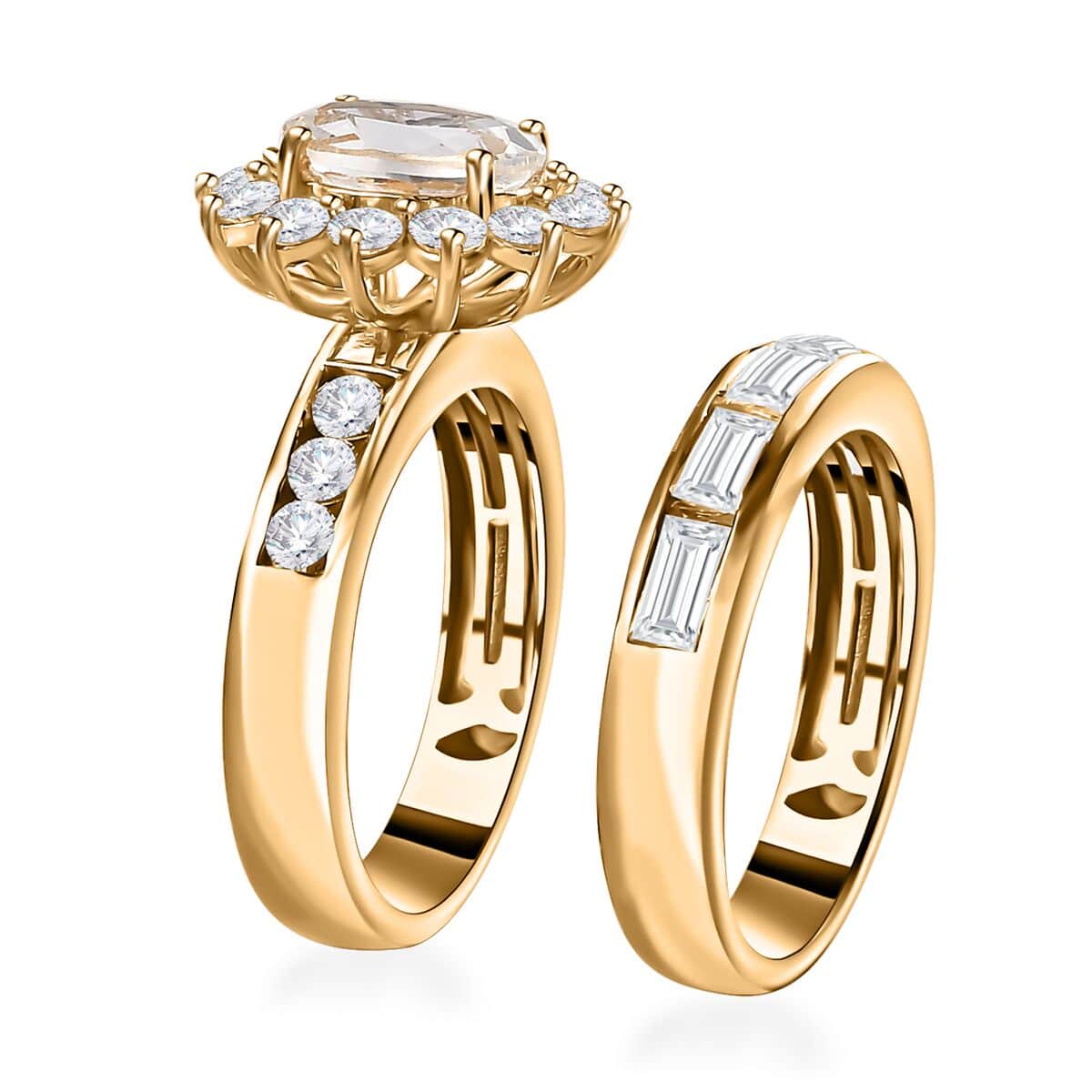 White Topaz Set of 2 Bridal Ring in Vermeil Yellow Gold Over Sterling Silver (Size 8.0) 4.75 ctw image number 3