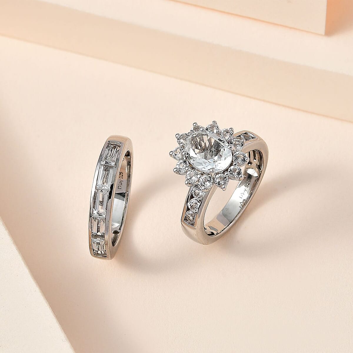 White Topaz Set of 2 Bridal Ring in Platinum Over Sterling Silver (Size 6.0) 4.75 ctw image number 1