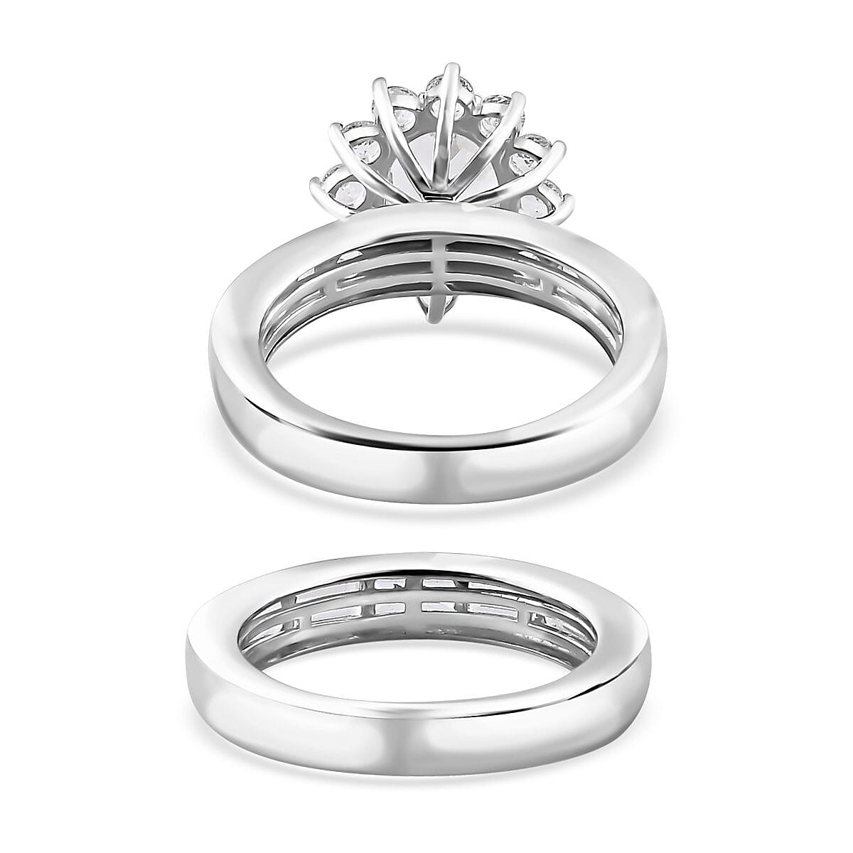 White Topaz Set of 2 Bridal Ring in Platinum Over Sterling Silver (Size 6.0) 4.75 ctw image number 4