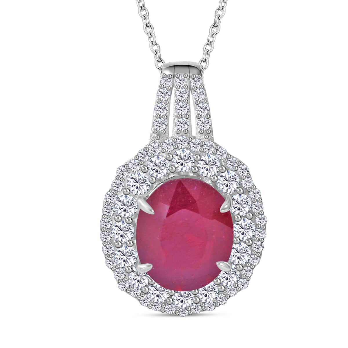 Niassa Ruby (FF), White Topaz Pendant Necklace (18 Inches) in Platinum Over Sterling Silver 9.25 ctw image number 0