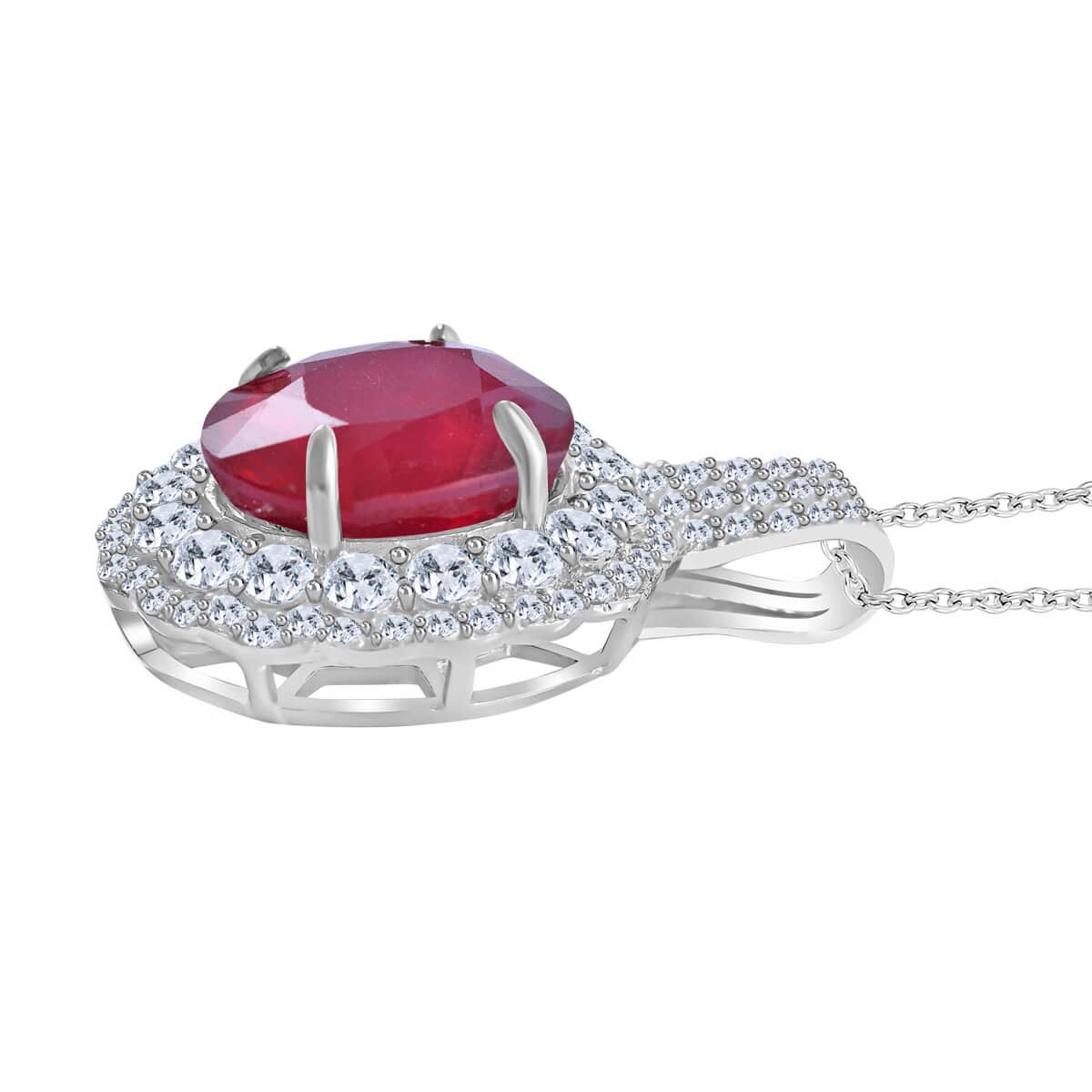 Niassa Ruby (FF), White Topaz Pendant Necklace (18 Inches) in Platinum Over Sterling Silver 9.25 ctw image number 2