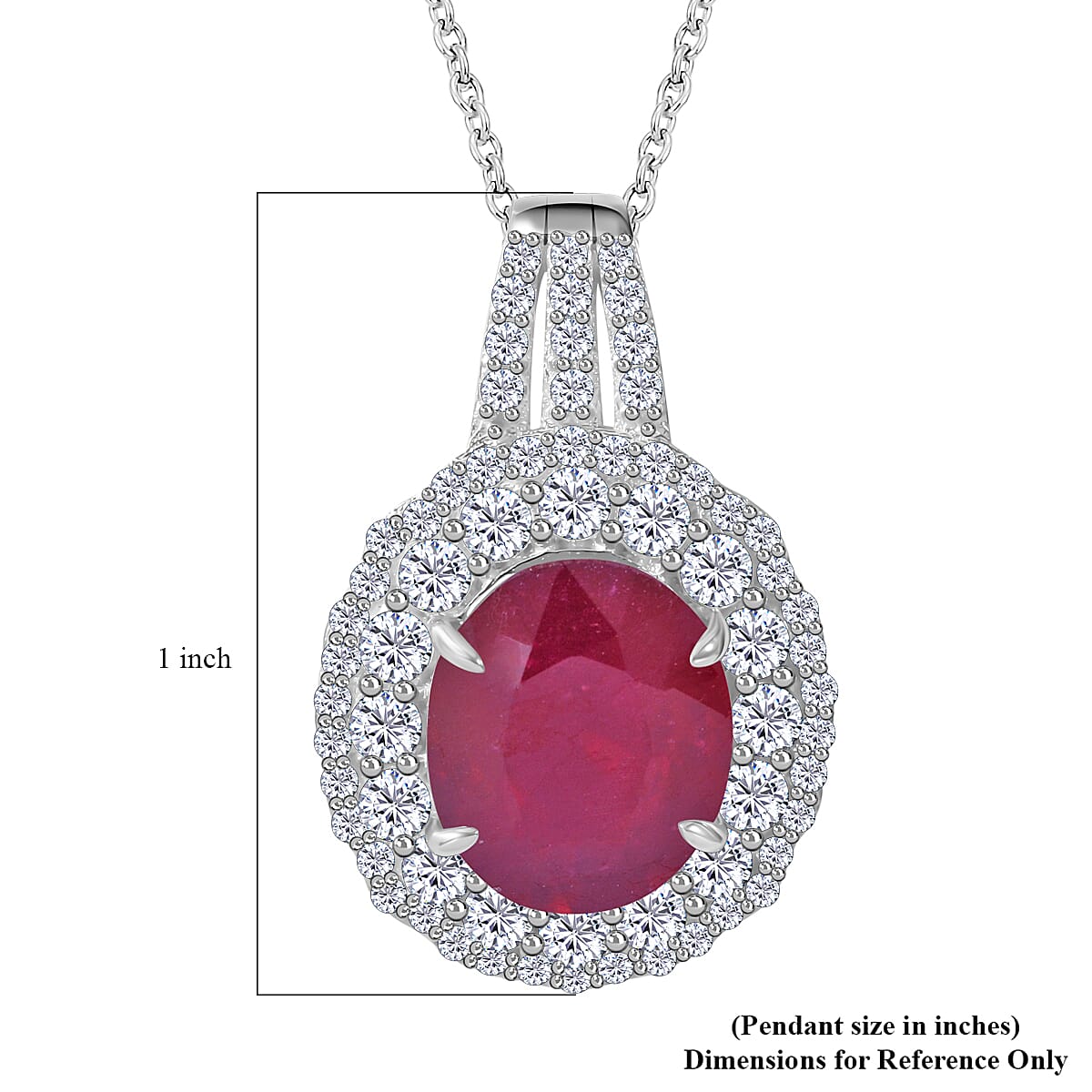 Niassa Ruby (FF) and White Topaz Double Halo Pendant Necklace 18 Inches in Platinum Over Sterling Silver 9.25 ctw