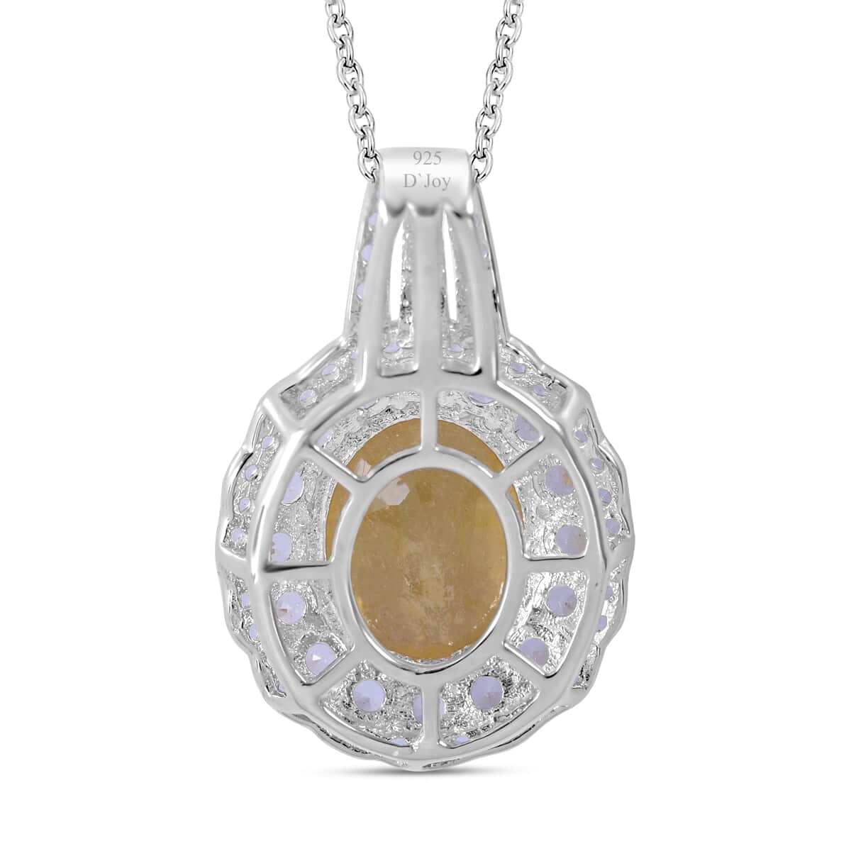 Yellow Sapphire (FF) and White Topaz Double Halo Pendant Necklace 18 Inches in Platinum Over Sterling Silver 9.85 ctw image number 3