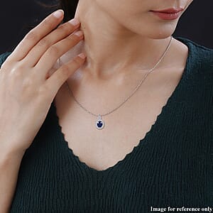 Masoala Sapphire (D) and White Topaz Double Halo Pendant Necklace 18 Inches in Platinum Over Sterling Silver 9.15 ctw