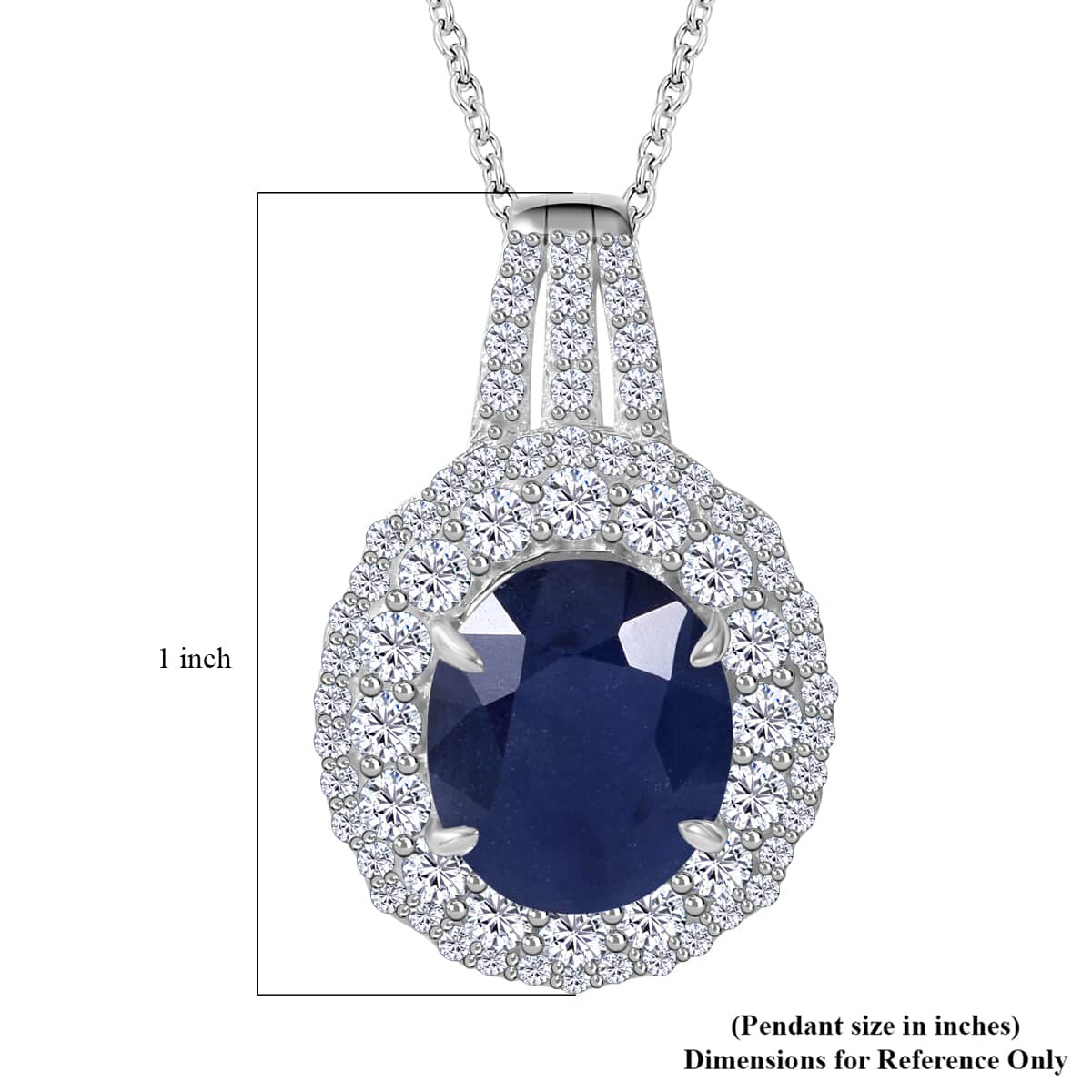 Masoala Sapphire (D) and White Topaz Double Halo Pendant Necklace 18 Inches in Platinum Over Sterling Silver 9.15 ctw image number 4