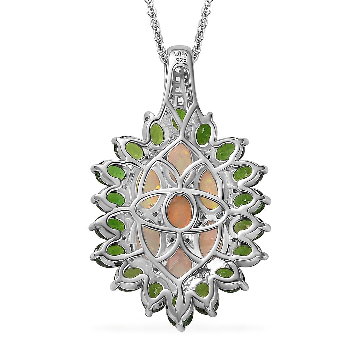 Ethiopian Welo Opal, Multi Gemstone Floral Pendant Necklace (20 Inches) in Platinum Over Sterling Silver