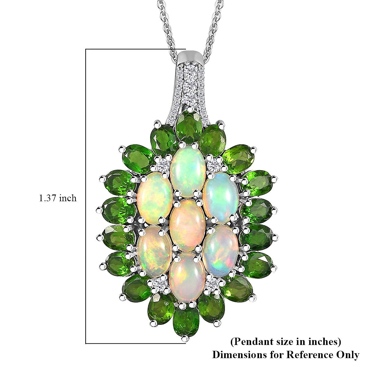 Ethiopian Welo Opal, Multi Gemstone Floral Pendant Necklace (20 Inches) in Platinum Over Sterling Silver
