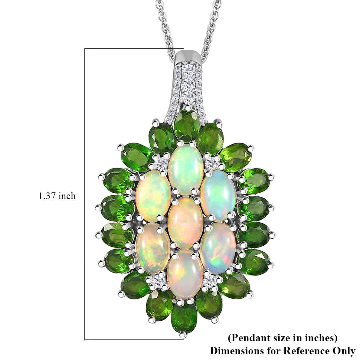 Ethiopian Welo Opal, Multi Gemstone Floral Pendant Necklace (20 Inches) in Platinum Over Sterling Silver image number 7