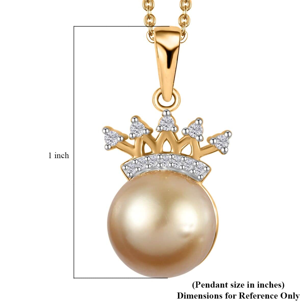 South Sea Golden Pearl and Diamond Crown Pendant Necklace 20 Inches in Vermeil Yellow Gold Over Sterling Silver 0.09 ctw image number 5