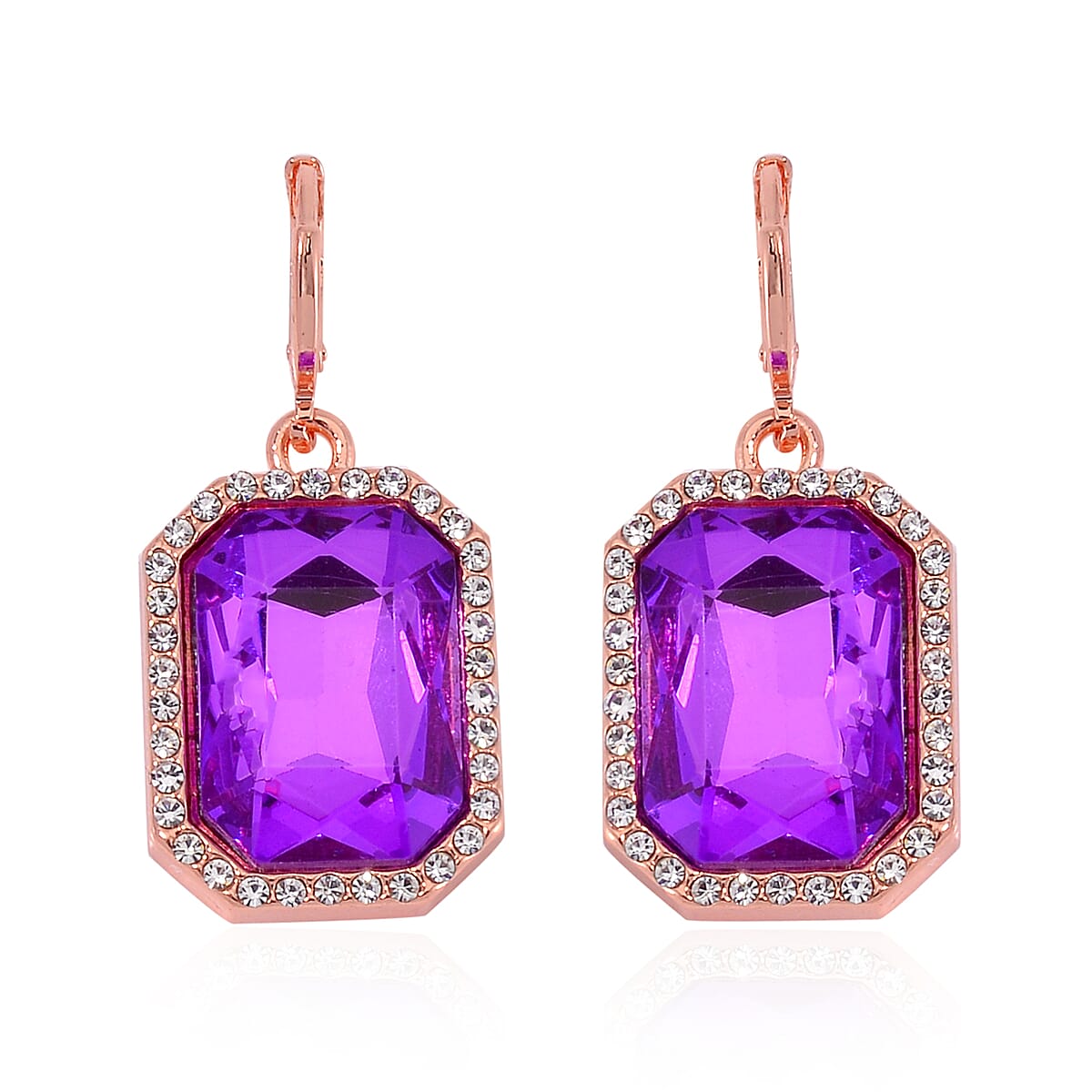 Simulated Purple Amethyst, Austrian Crystal and Simulated Purple Pearl 3 Row Necklace 16-20 Inches Stretch Bracelet and Earrings in Rosetone image number 7