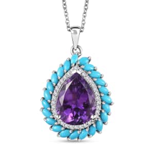 Moroccan Amethyst and Multi Gemstone Floral Pendant Necklace 20 Inches in Platinum Over Sterling Silver 9.70 ctw