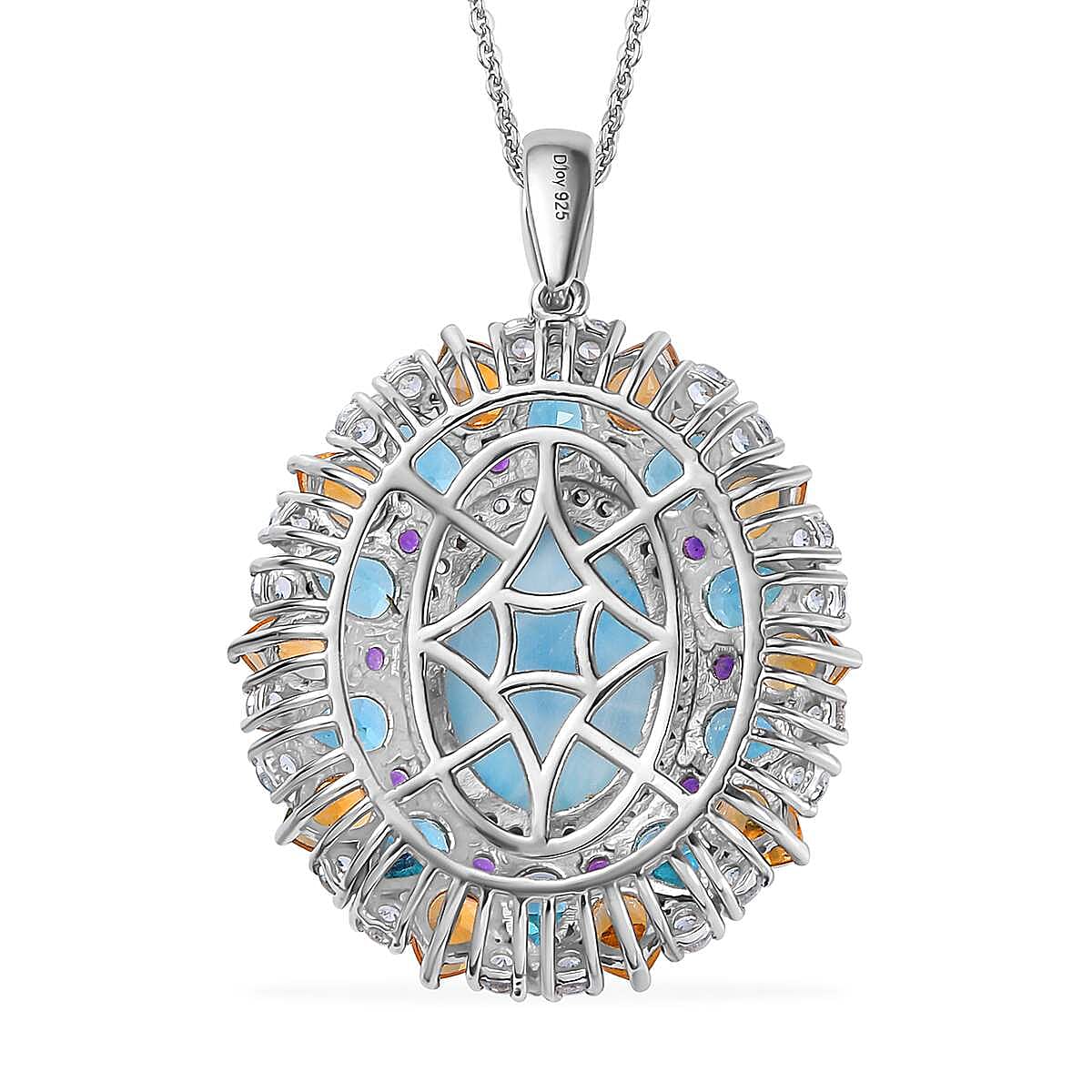 Larimar and Multi Gemstone 19.50 ctw Cocktail Pendant Necklace in Platinum Over Sterling Silver 20 Inches