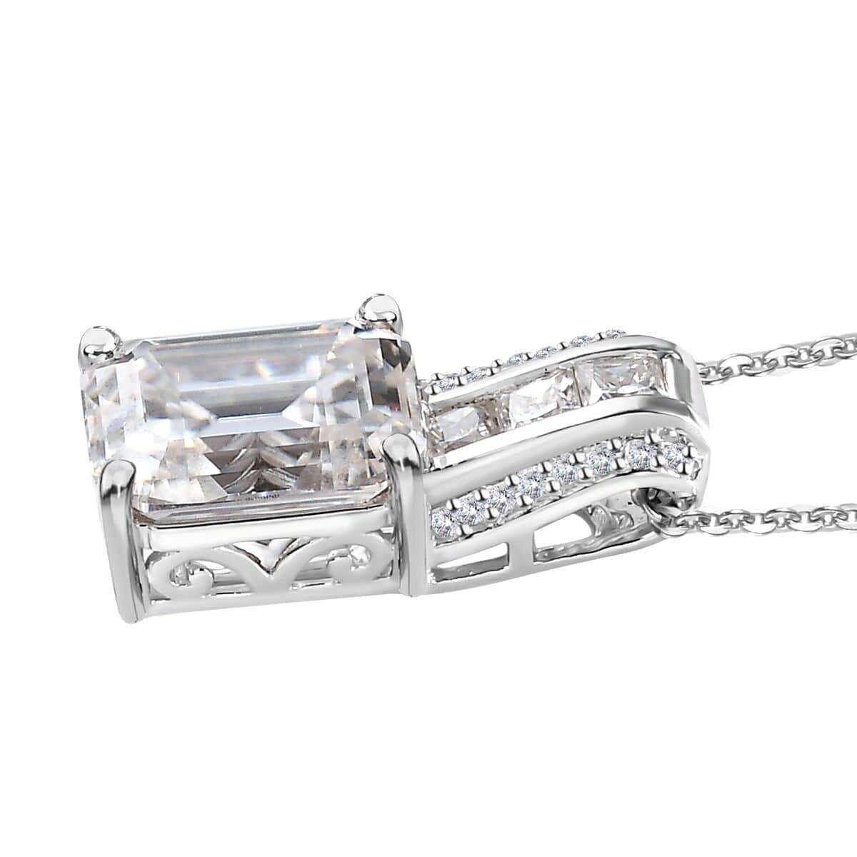 Moissanite Bridge Pendant Necklace 20 Inches in Platinum Over Sterling Silver 4.00 ctw image number 3